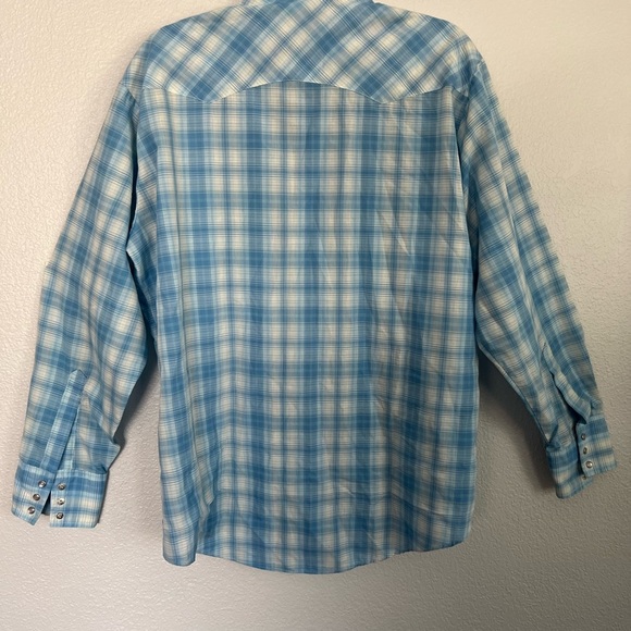 Blue Plaid Pearl Snap Cowboy Western Shirt L - Picture 4 of 9